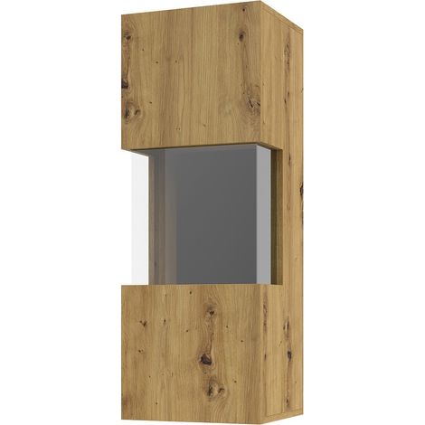 Piccola vetrina sospesa 1 porta parzialmente vetrata collezione EVA. Colore quercia e nero. (1/5)