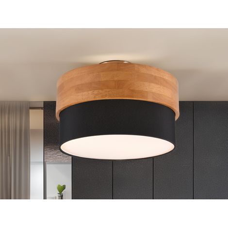 Deckenleuchte SEASONS Holzlampe mit Stoffschirm Schwarz, Ø 30cm (1/5)
