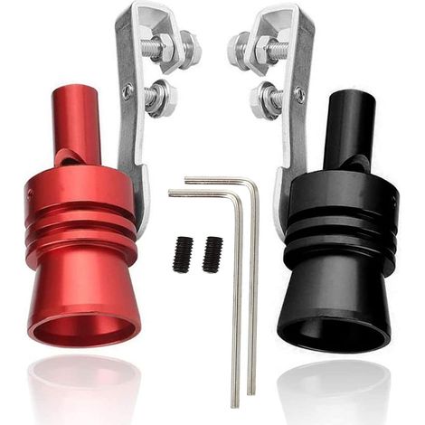 Turbo Sifflet 2 Pièces, Sifflet de Silencieux Simulateur Echappement Turbo Tuyau d'Échappement en Alliage d'Aluminium Universel pour Voiture et Moto, Taille L, Noir + Rouge (1/5)