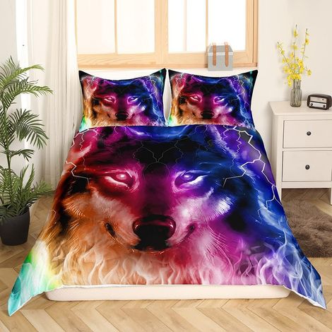 Wild Wolf Parure de Lit 140x200cm 3D Wolf Print Parure Housse de Couette Safari Animal Pattern Housse de Couette Luxury Room Decor Colroful Gradient Collection - 140 x 200 cm (1/5)