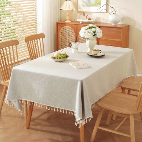 Tablecloth, Waterproof Polyester Tablecloth, Rectangular, Pleat-Free Tassel Tablecloth, for Kitchen Meals, Parties, Holidays (140 x 140 cm, Beige) (1/5)