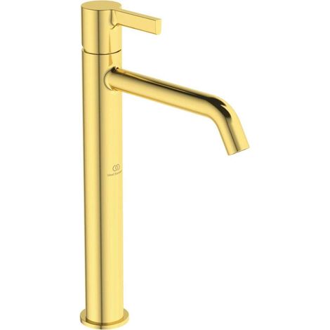 Miscelatore lavabo JOY sporgenza 170 mm oro spazzolato con base allungata, senza piletta. STANDARD IDEALE (1/4)