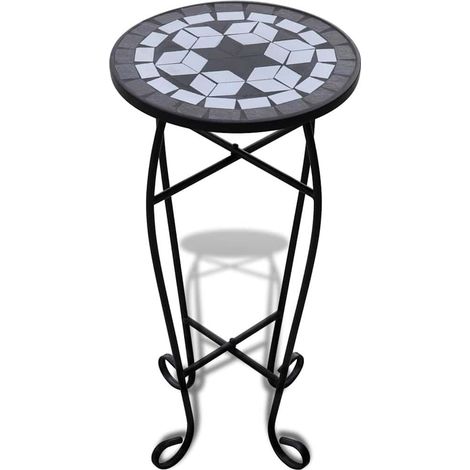 vidaXL Mesa auxiliar para plantas mosaico negro y blanco (1/2)