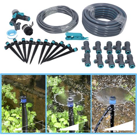 [Kit de riego por goteo] Kit de riego autónomo de 10 m de largo, manguera de PVC, 10 boquillas de pulverización, sistema de riego inteligente para jardín/césped/patio/invernadero. (1/5)