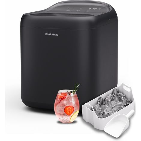 Klarstein SparkIce machine à glaçons - 15 kg/24 h, 6 min, 2 tailles, nettoyage auto, tactile, pelle incluse, machine à glaçons maison, petite machine à glaçons, noir