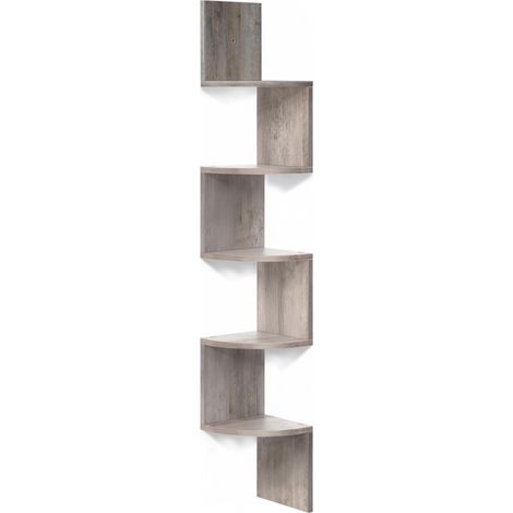 Étagère d'angle, 125 x 20 x 20 cm, 5 Niveaux, MDF, Design Zigzag, étagère Murale/bibliothèque, Gris Clair (1/5)