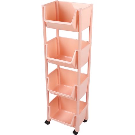 Organisateur de rangement roulant compact, grande capacité, chariot utilitaire mobile, étagère à livres avec roulettes verrouillables, 4 niveaux, sans couvercle (1/5)