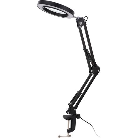 Loupe grossissante 5X avec éclairage LED et pince, bras articulé 360°, 10 niveaux de luminosité, 3 teintes, lampe établi acier inox verre (1/5)