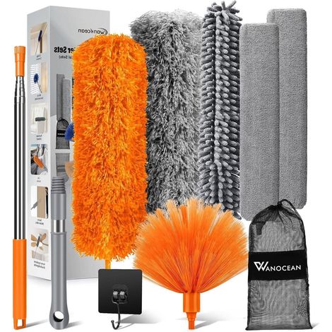 Staubwedel Teleskop waschbar 10 Spinnwebenbesen 250cm Orange Grau