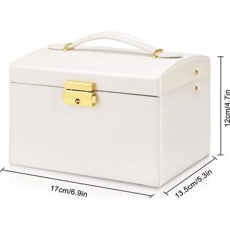 Box to jewelry, case to jewelry with 3 levels in leather COULD locked for shown, ring and chain White- (1/5)