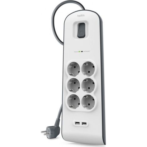 belkin Belkin Surge Prot.Strip 6 outlet 2xUSB-A, 2m Cable BSV604vf2M-V2 (BSV604VF2M-V2)