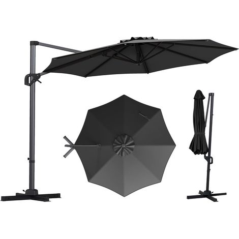 COSTWAY Ombrellone da Giardino 300 cm, con Manovella, Inclinazione Regolabile, 8 Stecche, Girevole a 360°, Tetto Ventilato, Protezione Solare, per Esterno, Balcone e Terrazza (Grigio) (1/5)