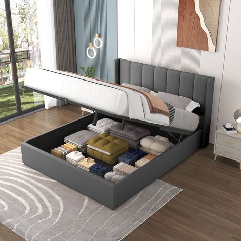 Letto di design con contenitore 140x190cm in velluto grigio ARLINGTON