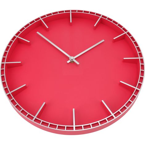 Horloge murale silencieuse, facile à lire, moderne et innovante, ronde, pour la maison, le bureau, la cuisine ou la chambre à coucher. Modèle 5686 argenté avec détails rouges (37,7 x 3 cm / 14,8 x 1,2 (1/5)