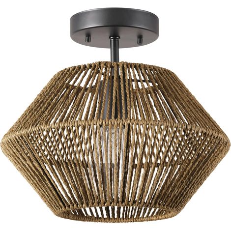 Plafonnier encastré à une lumière Electric 65891, noir mat, abat-jour en ficelle naturelle (1/4)