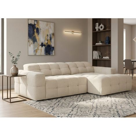 Canapé d'angle relax électrique en velours texturé beige FEDORA - (1/5)