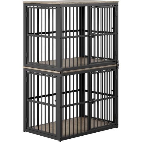 Modularer Hundekäfig mit 3 Türen aus Eisen und grauer Holzspanplatte, 84 x 56 x 66 cm (1/5)
