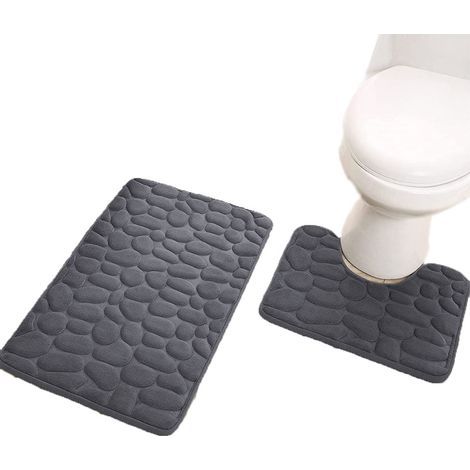 Fußmatte mit Kieselsteinmuster – Dunkelgrau – 50x80+40x50cm – U-förmige Kombination (18D-Schwamm) (1/5)