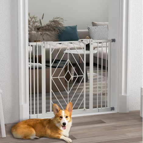 Sicherheitsgitter für Hunde 74–100 cm, selbstschließend, ohne Bohren, weiß OKMYHOME (1/5)