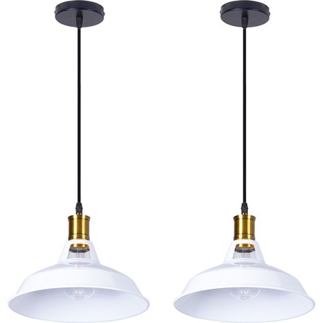 2X 270MM Lámpara De Techo Retro Lámparas De Colgar Vintage (Blanco)Lámpara De Hierro Industrial E27 Para Sala De Estar Cocina Restaurante Bar