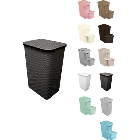 Cesto Ropa Sucia Pongotodo con Tapa y Asas Cesta Colada Plástico Ratán Cubo Ropa Sucia Ventilado Baño Dormitorio 38L/60L