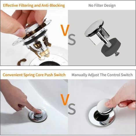 Bonde Pop Up - Filtre Anti-Obstruction - Pour Lavabo Salle De Bain - Diamètre 38 À 43 Mm - Acier Inoxydable - 1 Pièce (1/5)