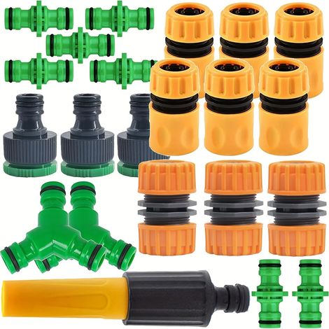 Ensemble de 15 raccords rapides pour tuyau d'arrosage de 1/2 pouce avec pistolet d'arrosage, accessoires de raccordement rapide pour l'arrosage du jardin. (1/3)