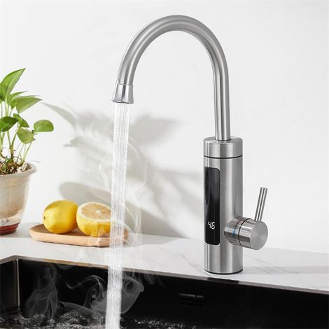 Rubinetto da Cucina Elettrico Rubinetto Elettrico da 3 kW per Lavabo o Lavello Rubinetto a LED con Scaldabagno Istantaneo Miscelatore Spazzolato Rotante a 360° (1/5)