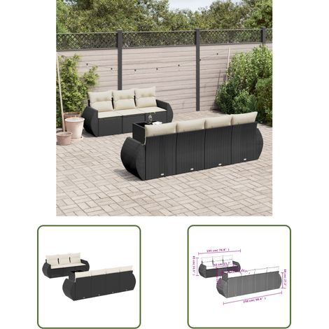 The Living Store 8-tlg. Garten-Sofagarnitur mit Kissen Schwarz Poly Rattan - Gartenmöbel Set - Gartensorte - Outdoor Möbel - Lounge Set - Rattan Gartenmöbel