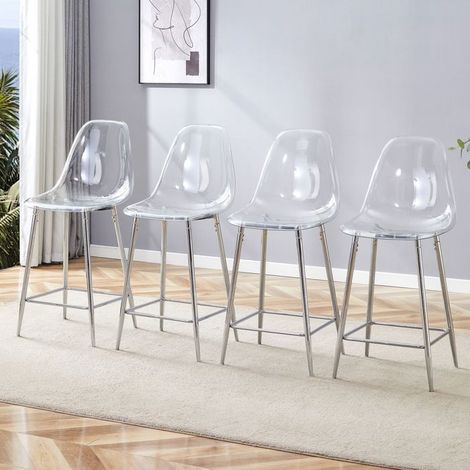 Chaise de Cuisine structure métal Chaise Repas transparente finition argent or noir design moderne usage bar (1/5)