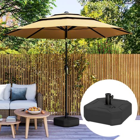 Base parapluie carré poteaux support parasol solaire Ø38/48mm rechargeable sable 25kg/eau 20kg, noir