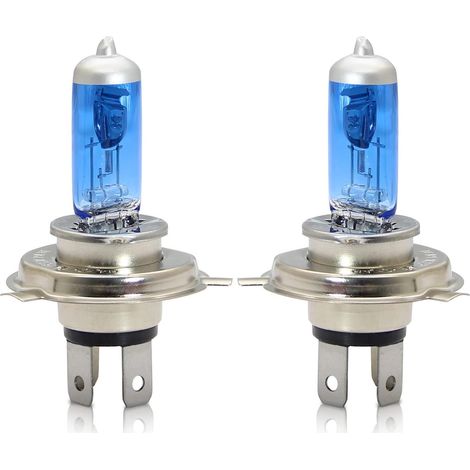 H4 P43t Phares halogènes 60/55W 5000k Blanc chaud Faisceau de route/Feux de croisement Lampe 12V Auto Voiture Moto Ampoule, 2 pièces