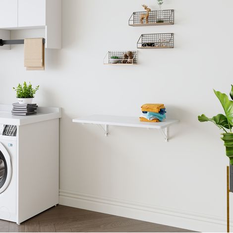 Mesa plegable de pared blanca en MDF con soporte metálico para espacios pequeños (1/5)