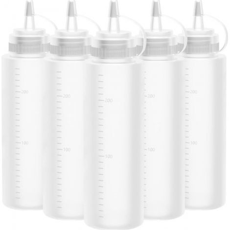 Sollbry 5er-Pack 250-ml-Soßenflaschen aus Kunststoff mit Verschluss, Ketchup-Spender und auslaufsicheren Deckeln (1/5)