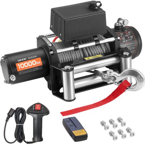 VEVOR Verricello Elettrico, Capacita di 4500 kg, Verricello per Camion da 12 V CC con Fune in Acciaio Φ8,3 mm x 19,8 m, Telecomando Wireless e Cablato, IP55 per il Traino di SUV, Jeep, Rimorchi