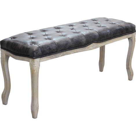 Panca da interno soggiorno con struttura in legno sbiancato e e seduta in ecopelle grigio effetto vintage Tommy (1/5)
