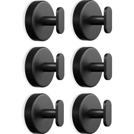 Suction Cup Shower Hooks: Extra Strong 15 lbs Holder for Bathroom, Kitchen, Door, Mirror, Tile, Glass - Towel, Sponge, Coat, Robe - Black, 6 Pack (1/5)
