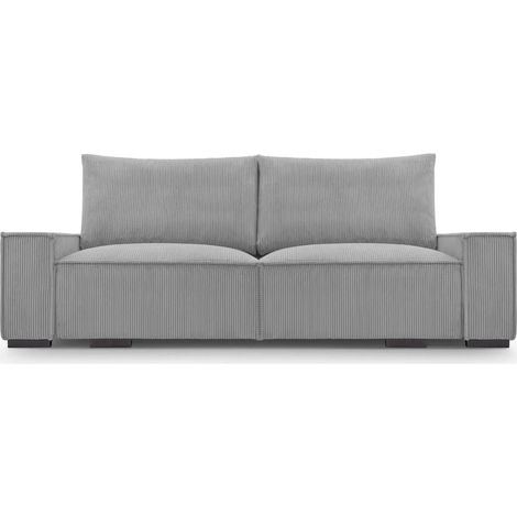 CLARY - Canapé droit convertible velours côtelé 2 places Gris clair (1/5)