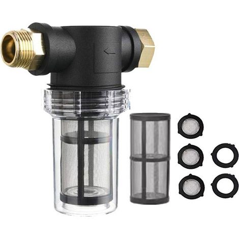 Kit de filtres a sediments en ligne pour tuyau d'arrosage et eau de puits, tamis 100 mesh, ideal pour lave-linge, nettoyeur haute pression, pompe, robinets exterieurs et alimentation en eau (1/5)