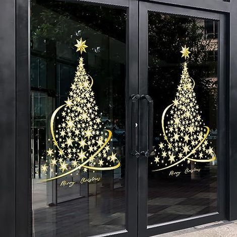 CSPARKV 2 Pack Extra Large Christmas Tree Static Clings Stickers for Glass Window Door Showcase