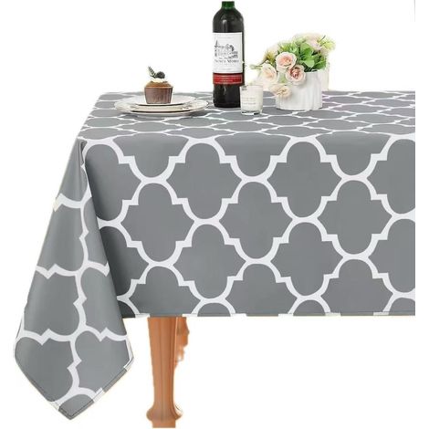 Nappe - Toile cirée - Imperméable - Effet lotus - Anti-salissures - Lavable - Extérieur - Cuisine - Grise - 133 x 177 cm (1/4)