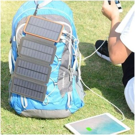 Chargeur Solaire 25000mAh Portable Batterie Externe avec 4 Panneaux Imperméable Power Bank avec 2 USB Outdoor Camping pour Téléphone Tablettes