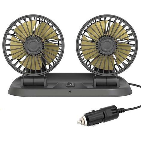 Ventilador de refrigeración para coche de 12 V con doble cabezal y puerto para encendedor de cigarrillos, ideal para camiones, furgonetas, SUV, autocaravanas y barcos. Rotación ajustable de 360° horiz (1/5)
