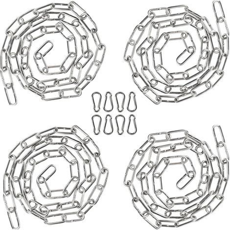 4 x 1 Mètre Chaîne en Acier Inoxydable 3mm Chainette avec 8 Mousquetons, Promenade, Chaîne de Chien Chaîne De Séchage Robuste Charge Chaîne D'ancrage Chaîne Balançoire, Maximale de 80KG