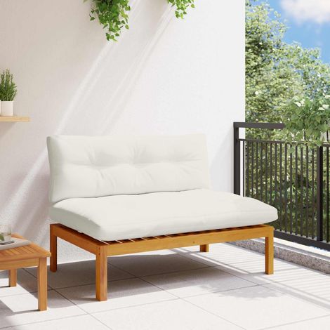 vidaXL Unité de canapé du milieu Blanc Naturel et Crème Bois d'acacia (1/5)