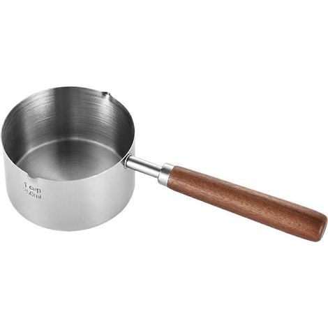 Casserole en métal avec poignée en bois, casserole portable, pot à huile en acier inoxydable (250 ml)-21.00X8.50X5.00CM (1/4)
