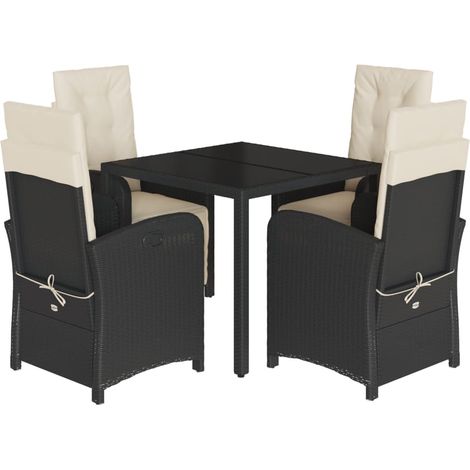 Set da Pranzo da Giardino 5 pz Nero con Cuscini in Polyrattan vidaXL (1/5)