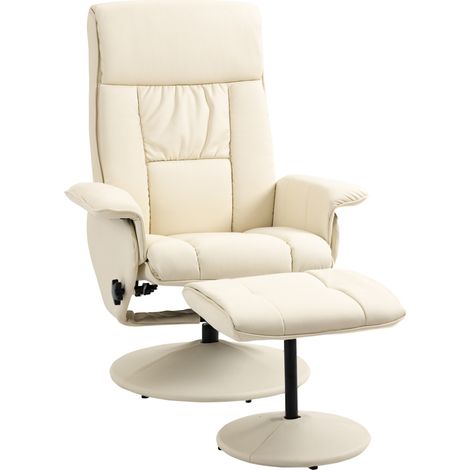 Fauteuil relax inclinable 135° siège pivotant pouf assorti repose-pieds 78x84x110cm, crème (1/5)