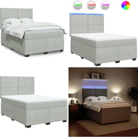 Boxspringbett mit Matratze Hellgrau 140x200 cm Samt - Boxspringbett - Doppelbett - Samtbett - Led Beleuchtung - Höhenverstellbares Kopfteil - Home & Living (1/5)