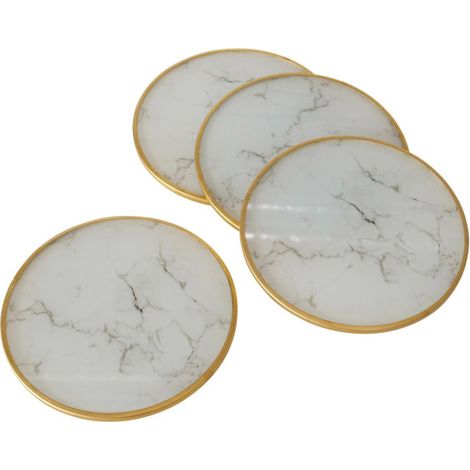 Set de 4 dessous de verres marbré blanc et doré 10cm